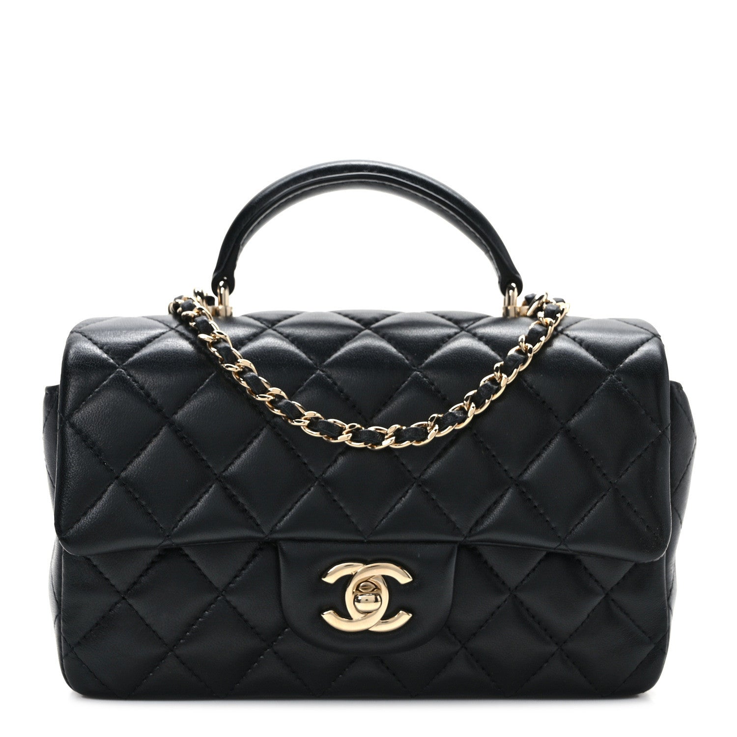 Chanel Lambskin Quilted Mini Top Handle Rectangular Flap Black 1 of 11
