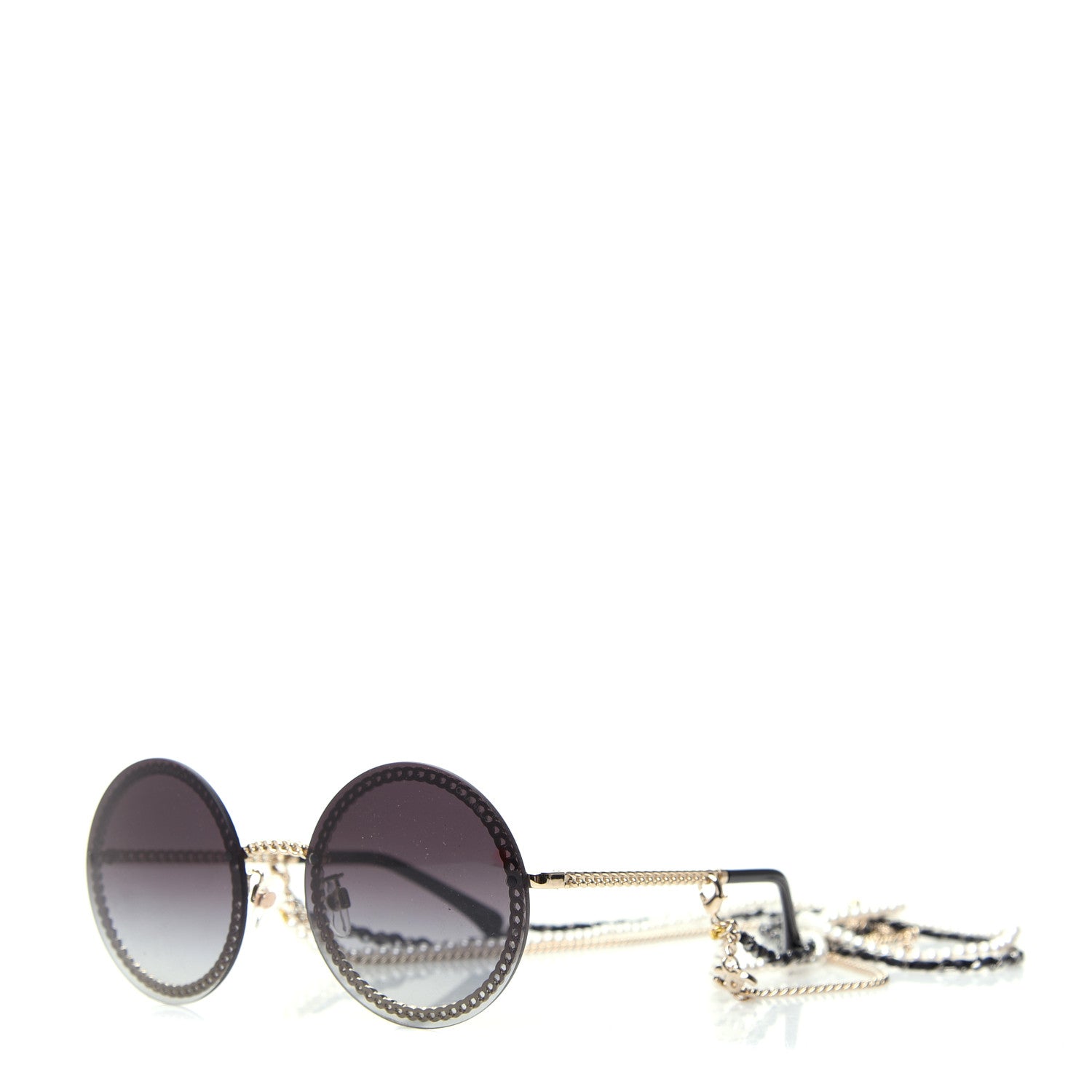 Chanel Round Removable Triple Hanging Chain Sunglasses 4245 Black Gold 1 of 7