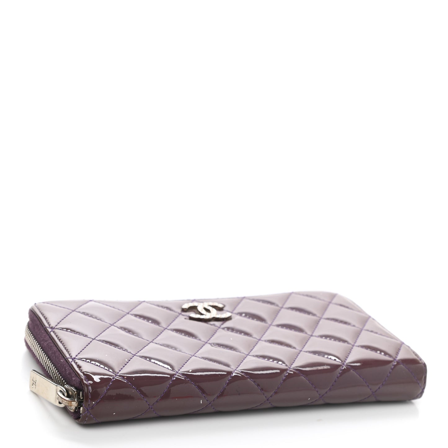 Patent Quilted Brilliant Zip Around Wallet Purple