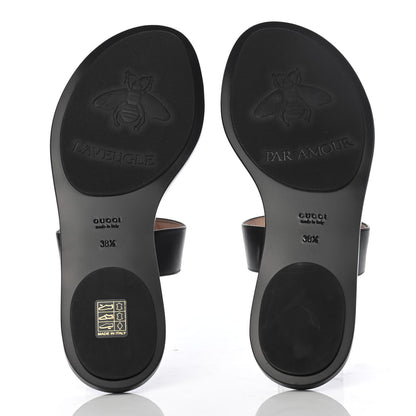Gucci Calfskin GG Marmont Thong Sandals 38.5 Black 10 of 14