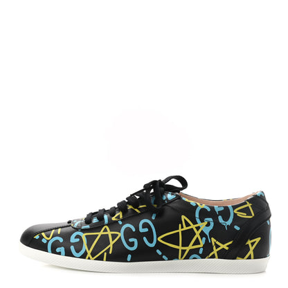 Gucci Calfskin GucciGhost Print Womens Low Top Sneakers 40 Black New Acquamarine 1 of 7