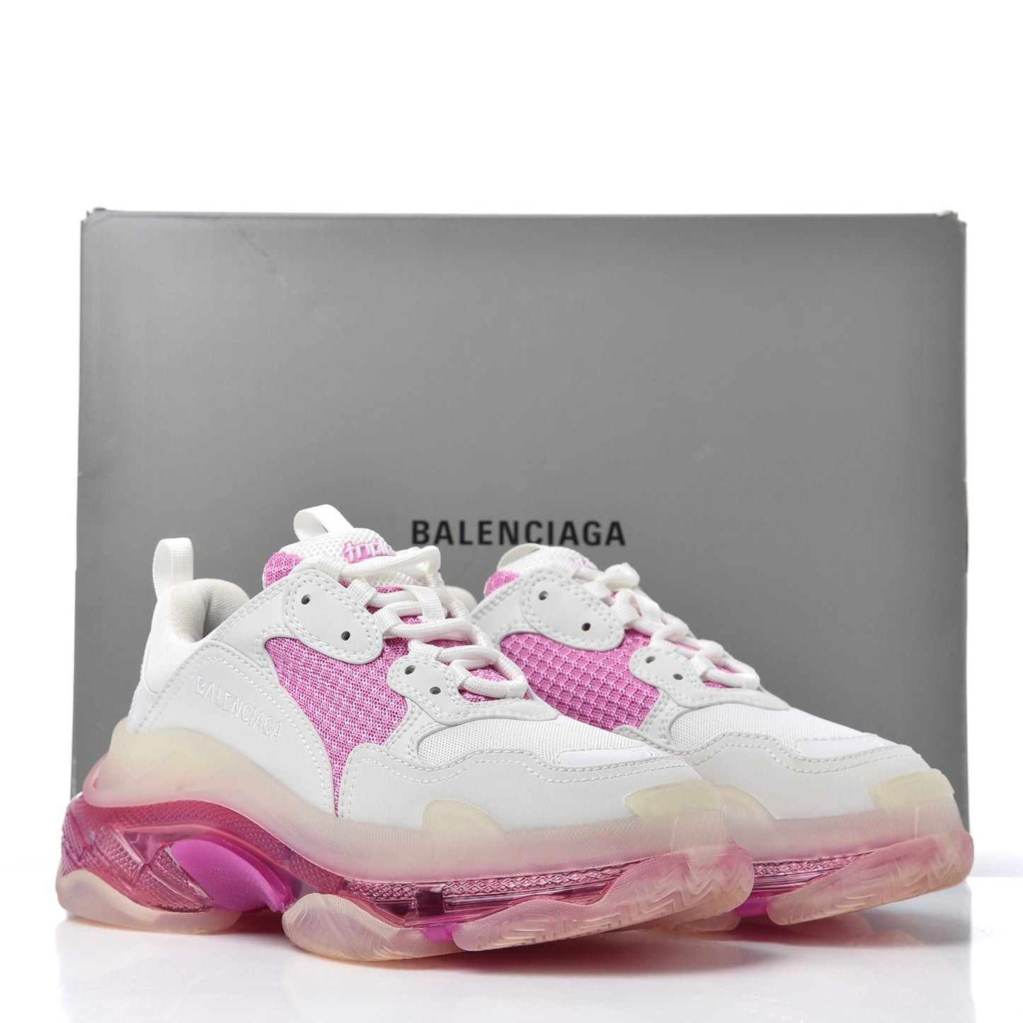 Fabric Mesh Clear Sole Womens Triple S Sneakers 37 White Pink