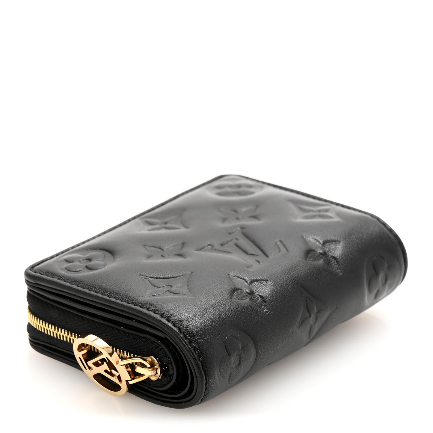 Lambskin Embossed Monogram Lou Coussin Wallet Black