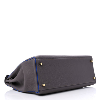 Hermes Togo Horseshoe Kelly Retourne 35 Etain Bleu Electrique 3 of 10