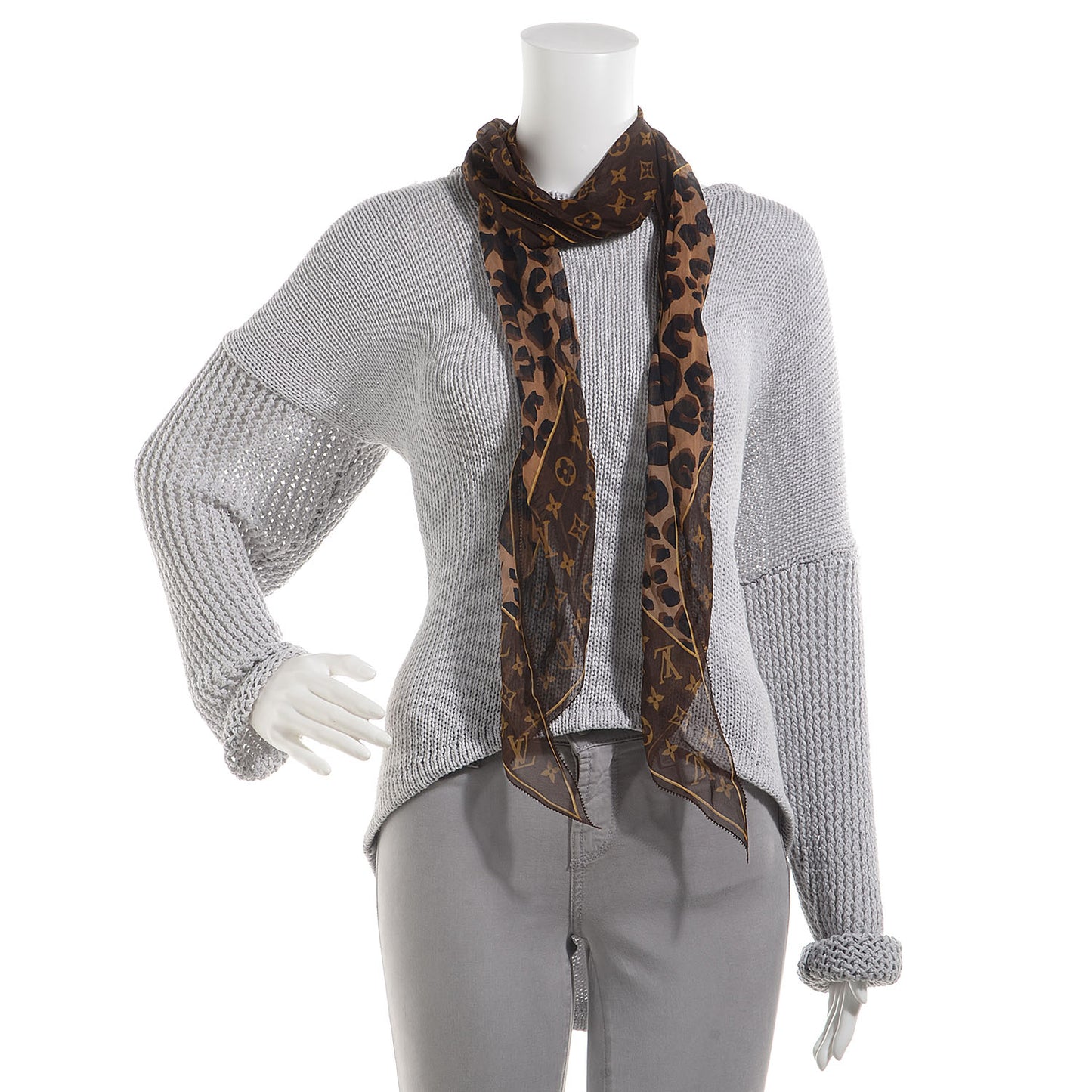 Silk Crepe Leopard Monogram Scarf