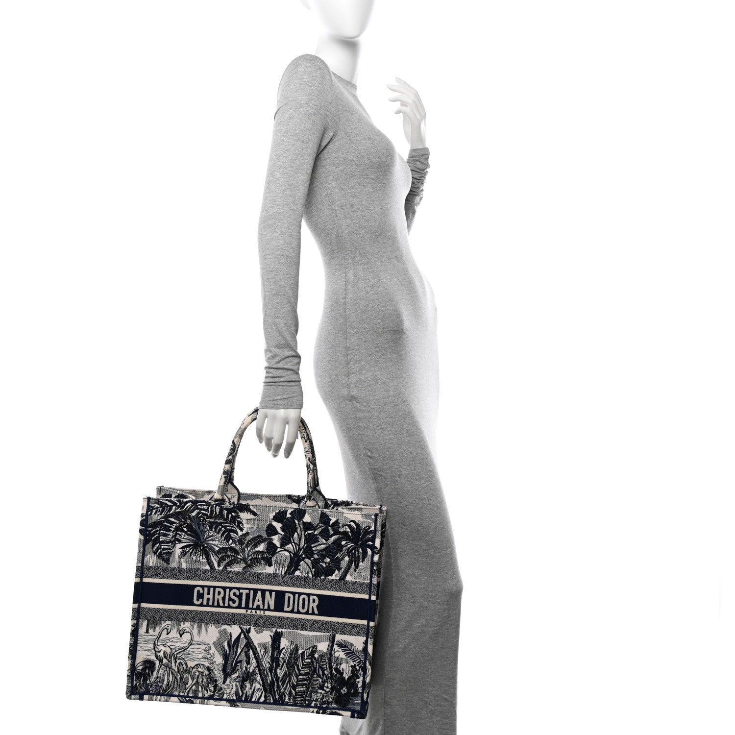 Christian Dior Canvas Embroidered Large Palm Tree Toile De Jouy Book Tote Blue 2 of 11
