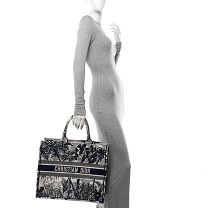 Christian Dior Canvas Embroidered Large Palm Tree Toile De Jouy Book Tote Blue 2 of 11