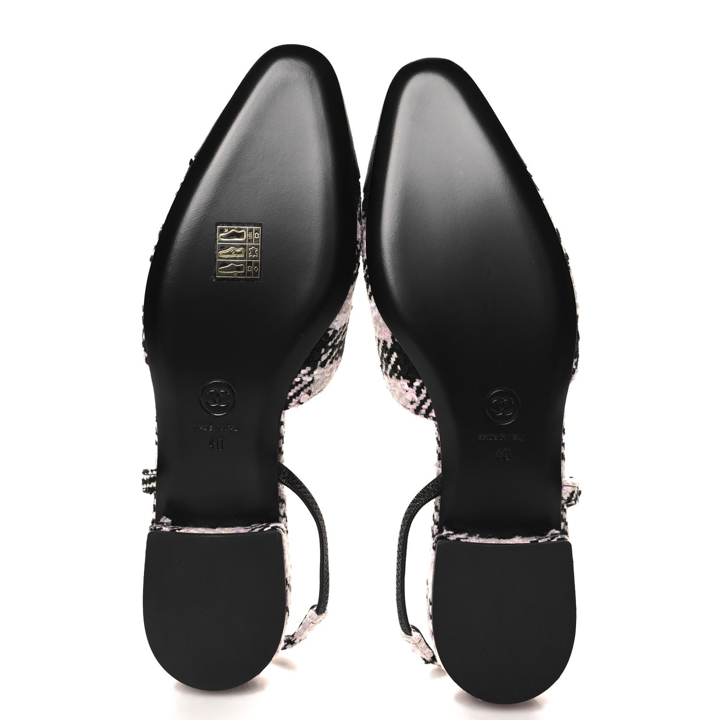 Tweed Cap Toe CC Slingback Flats 40 Black Pink White