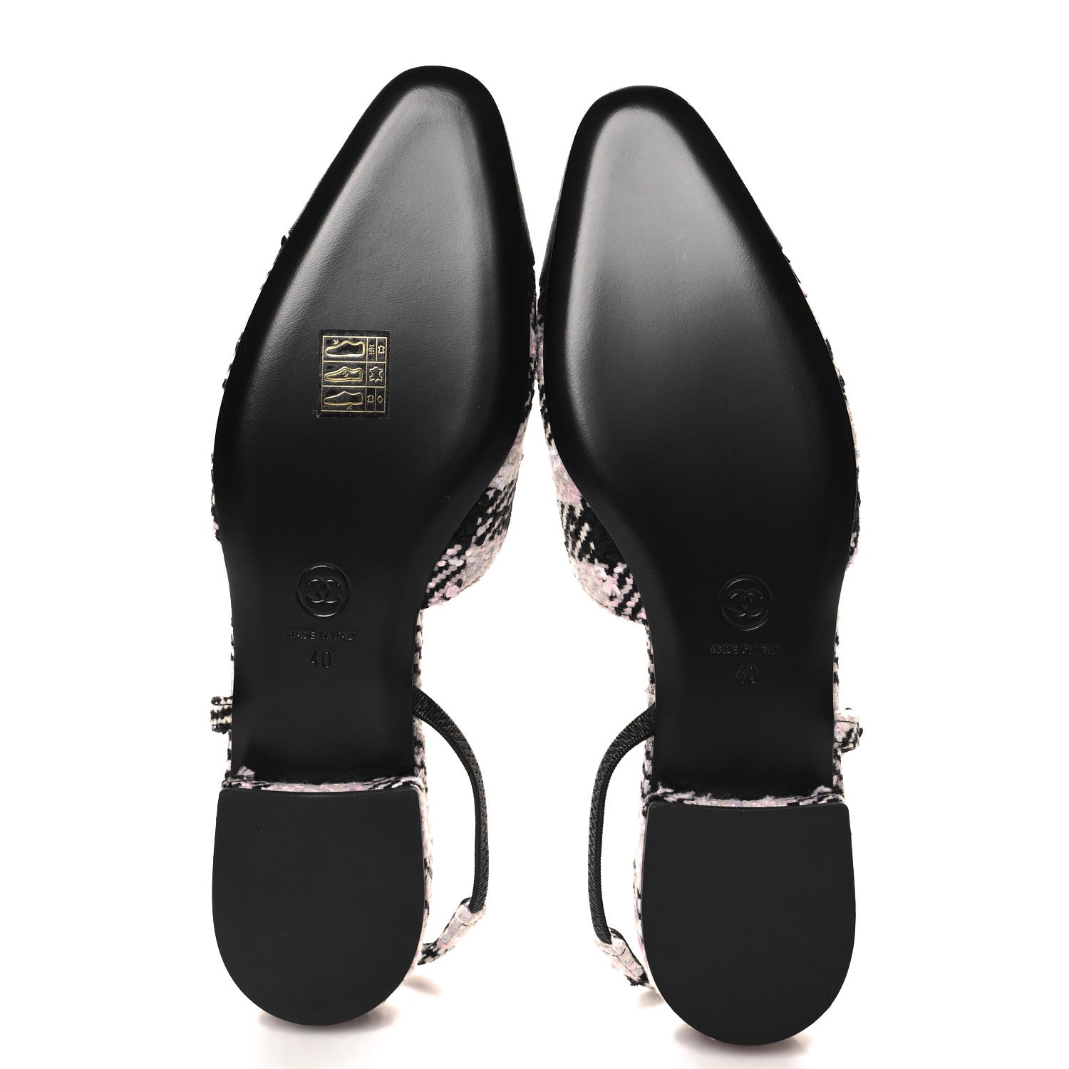 Chanel Tweed Cap Toe CC Slingback Flats 40 Black Pink White 6 of 10