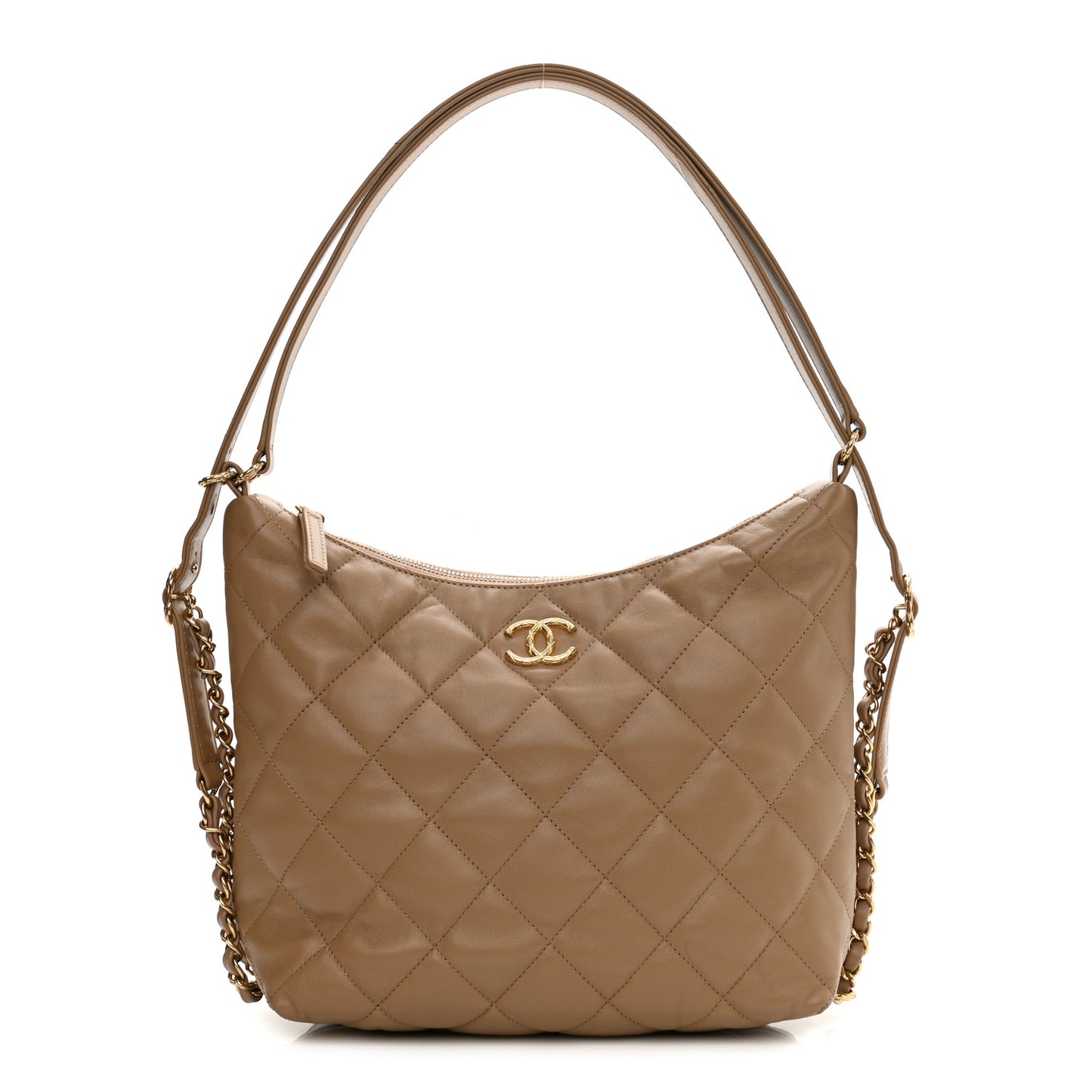 Lambskin Quilted Hobo Beige