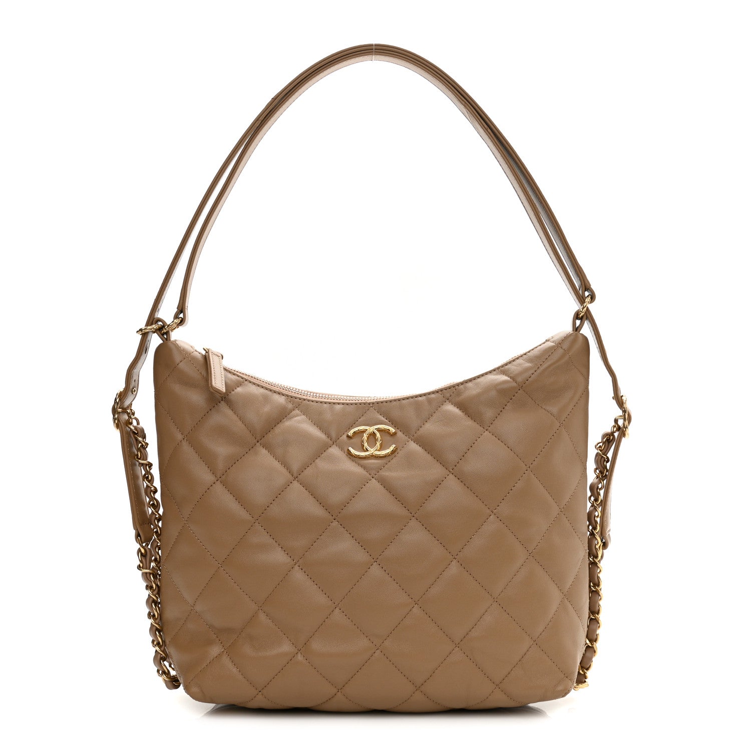 Chanel Lambskin Quilted Hobo Beige 1 of 8