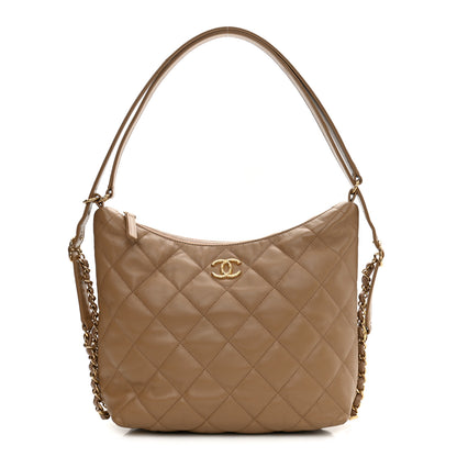 Chanel Lambskin Quilted Hobo Beige 1 of 8