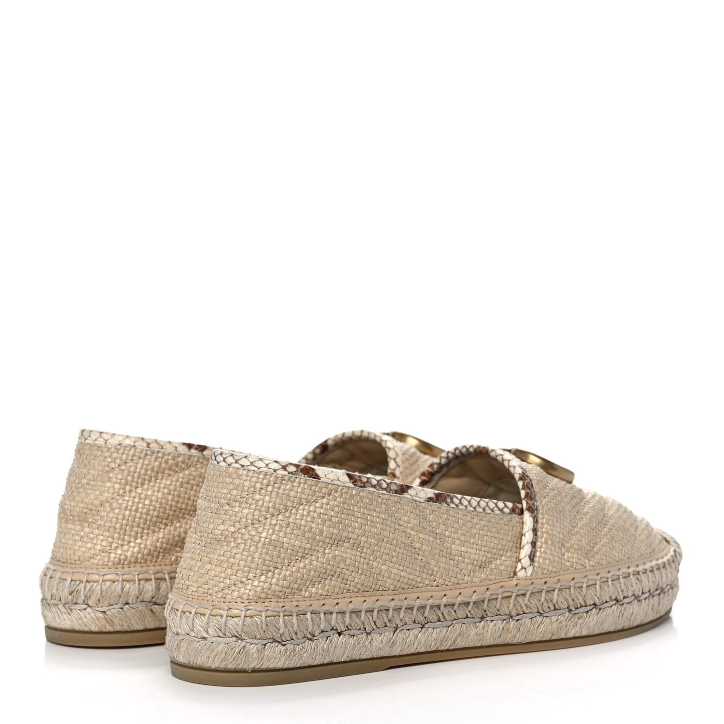 Straw Elaphe Matelasse GG Marmont Espadrilles 38 Natural Cream Brown