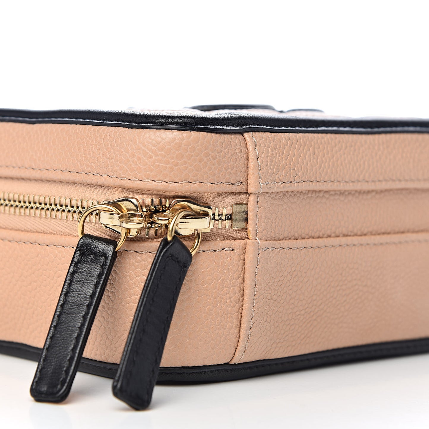 Caviar Quilted Small CC Filigree Vanity Case Beige Black