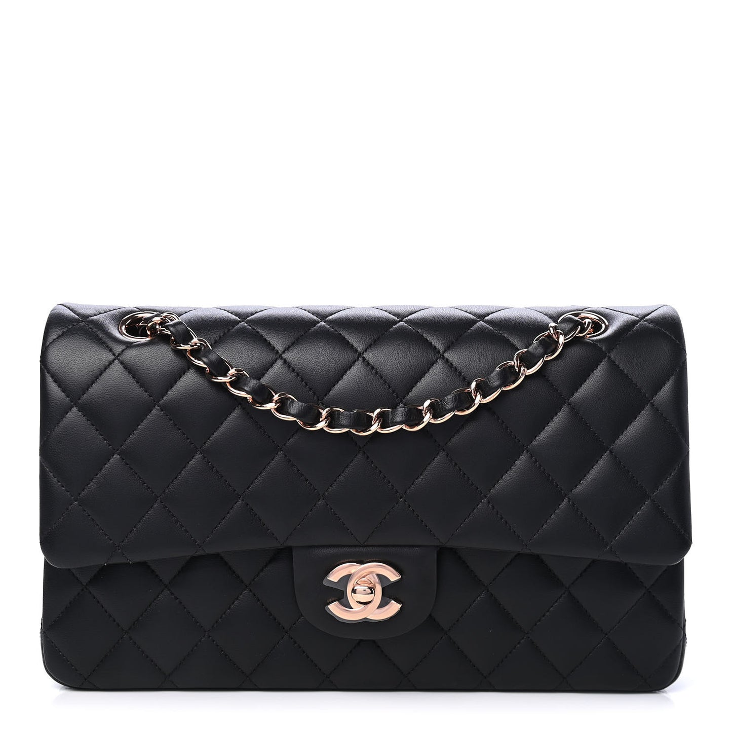 Lambskin Quilted Medium Double Flap Black