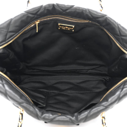 Salvatore Ferragamo Calfskin Quilted Vara Bow Chain Tote Black 5 of 13