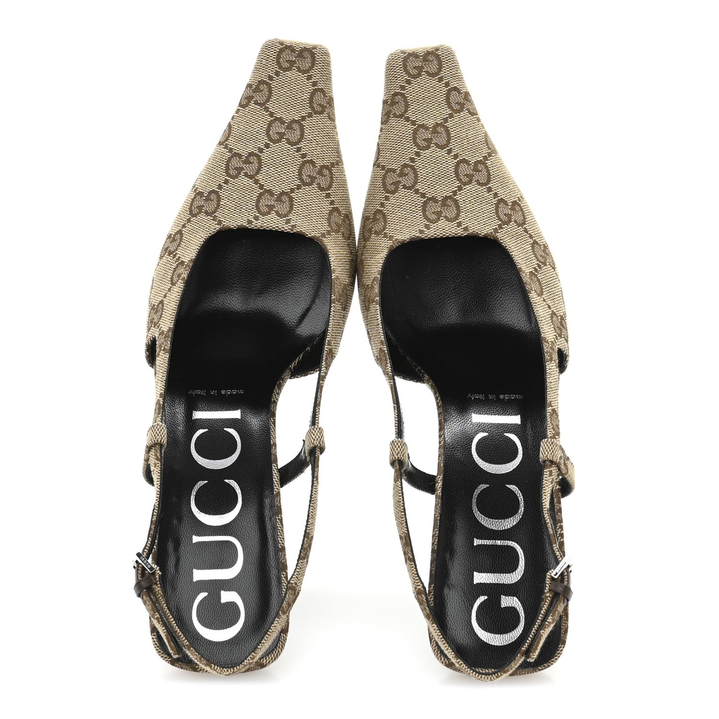 Monogram Malga Kid Square G 75mm Slingback Pumps 38 Beige Ebony New Acero