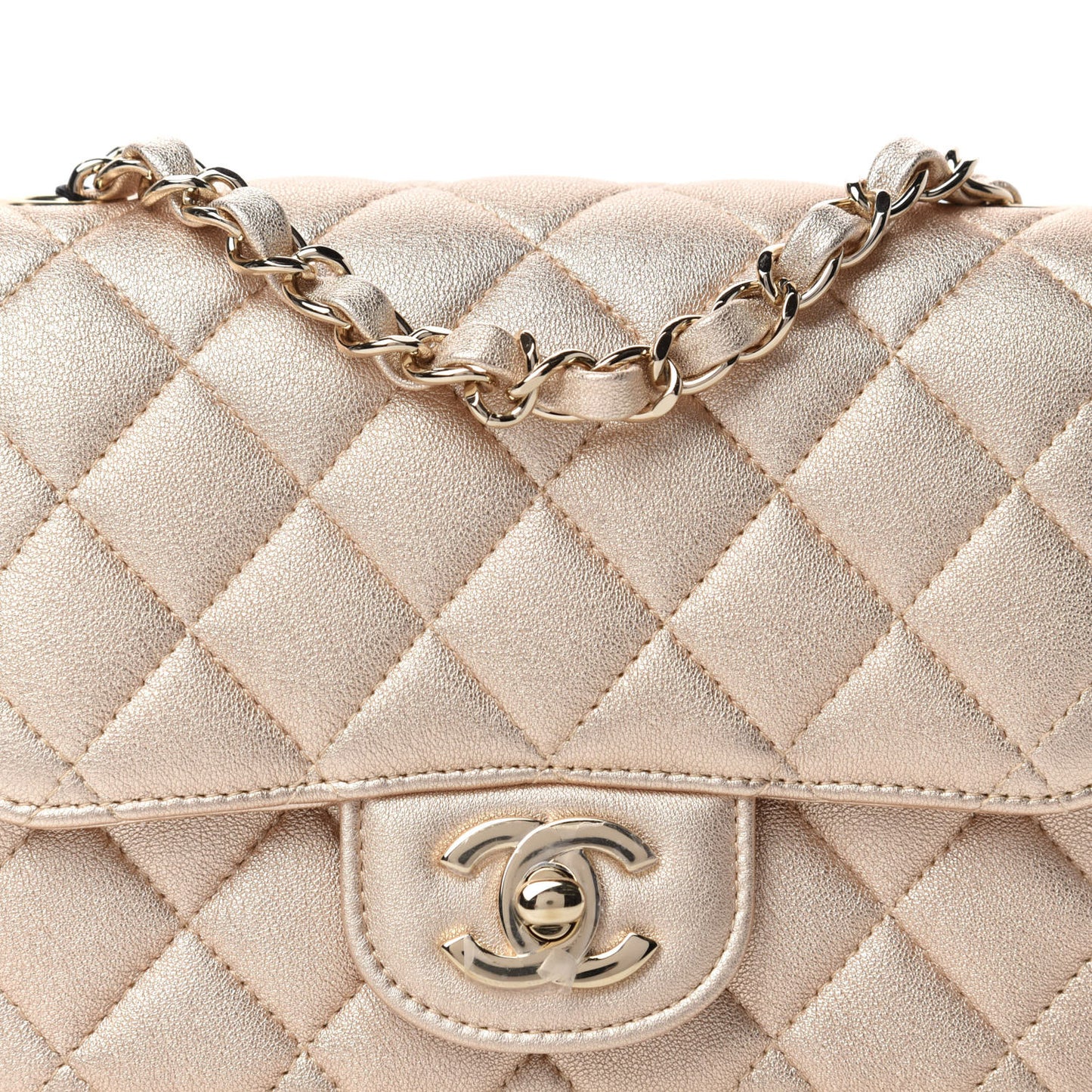 Metallic Lambskin Quilted Mini Square Flap Gold