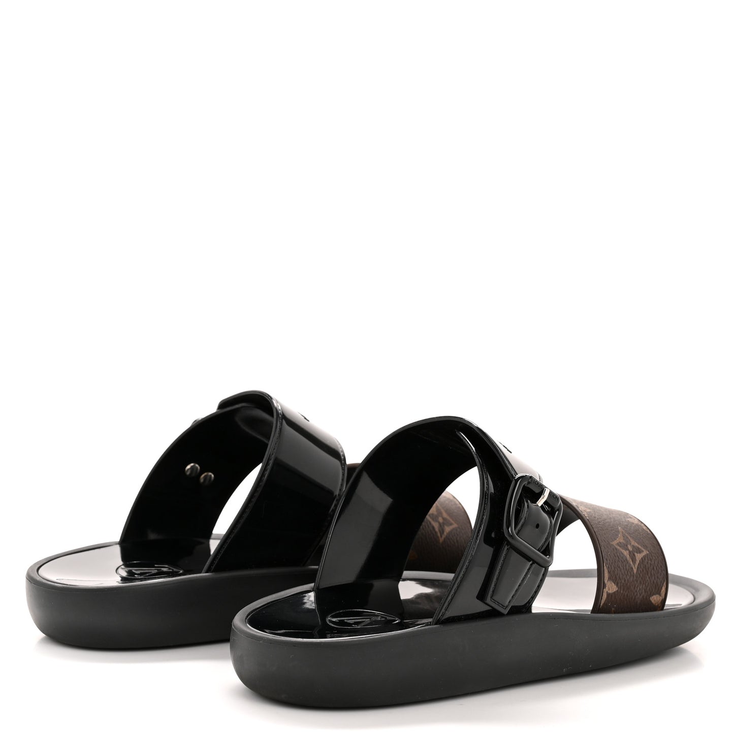 Monogram Sunbath Flat Mule Sandals 38 Black