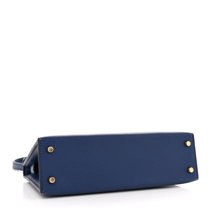 Hermes Madame Calfskin Shiny Alligator Mini Kelly Sellier Touch 20 Bleu Encre 4 of 15