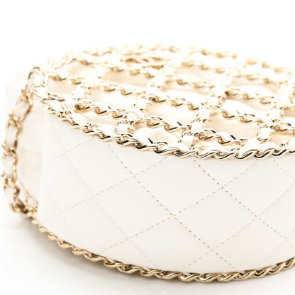 Chanel Lambskin Quilted Round Caged Chain Around Crossbody White 9 of 10