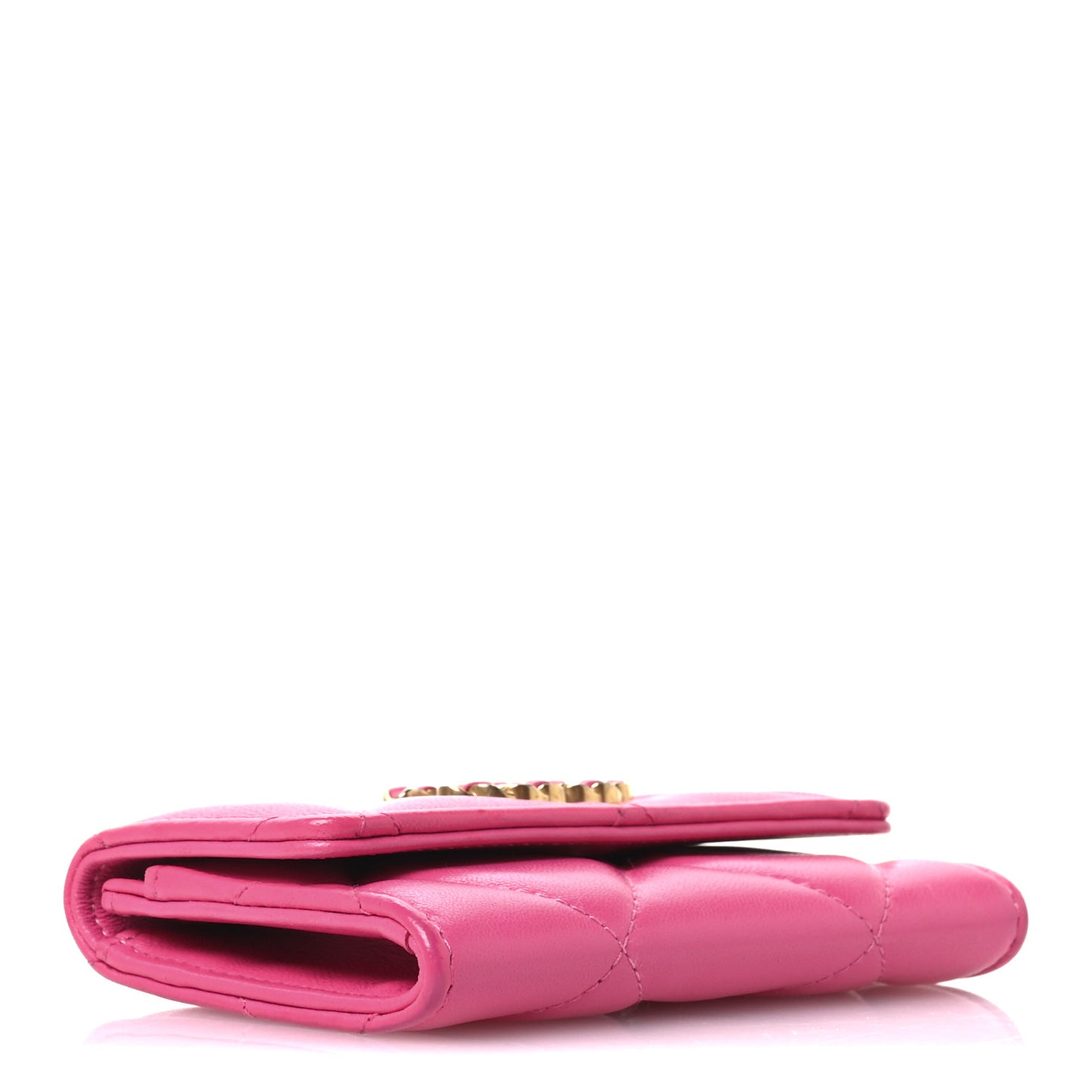 Lambskin Quilted Chanel 19 Flap Card Holder Dark Pink