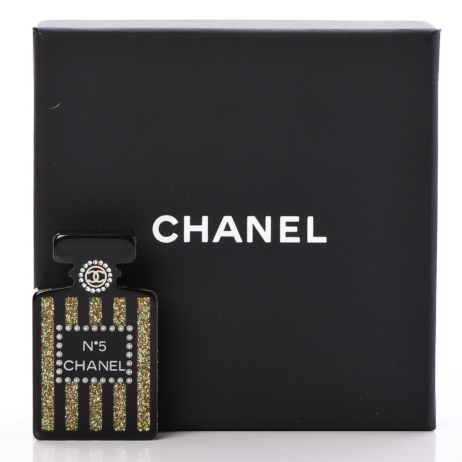 Chanel Resin Strass Perfume Bottle CC Brooch Black Gold 5 of 5