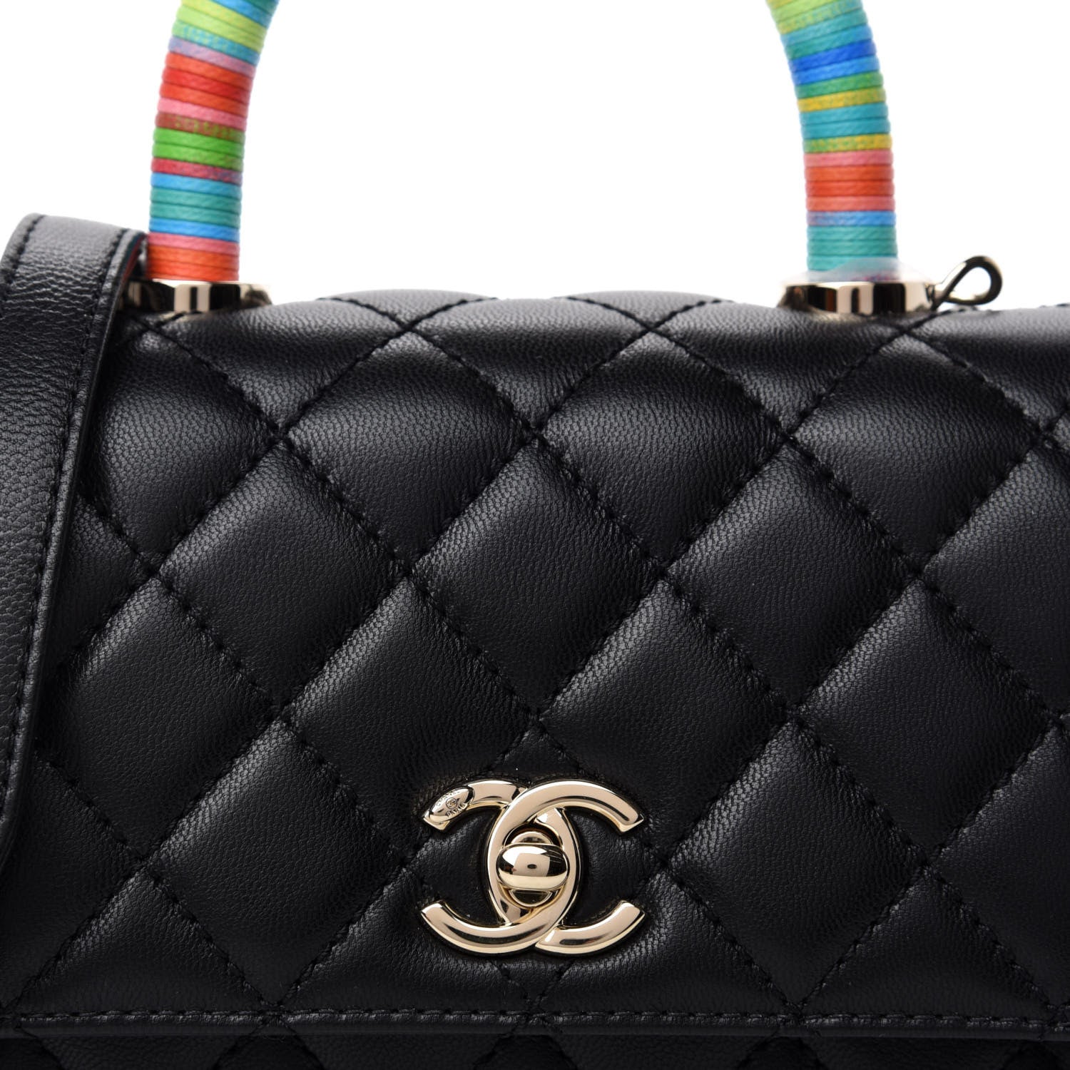 Chanel Goatskin Quilted Rainbow Extra Mini Coco Handle Flap Black 10 of 10