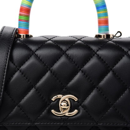 Chanel Goatskin Quilted Rainbow Extra Mini Coco Handle Flap Black 10 of 10