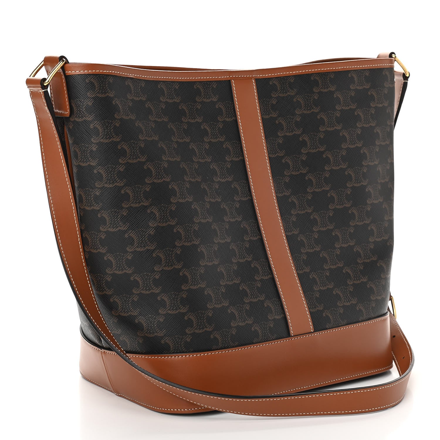 Celine Triomphe Canvas Calfskin Medium Bucket Bag Tan 3 of 11