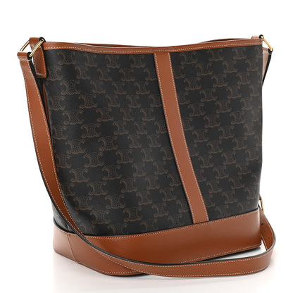 Celine Triomphe Canvas Calfskin Medium Bucket Bag Tan 3 of 11