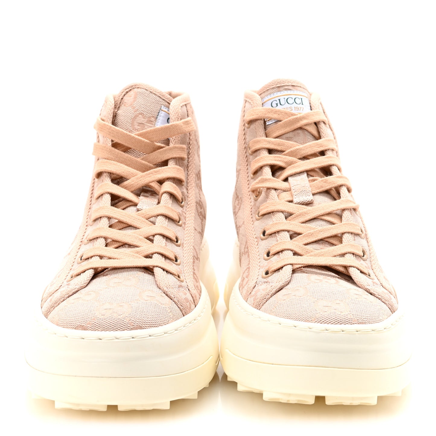 New Canvas GG Monogram Womens Tennis 1977 High Top 55mm Platform Sneakers 39 Skin Rose Dark Skin Rose