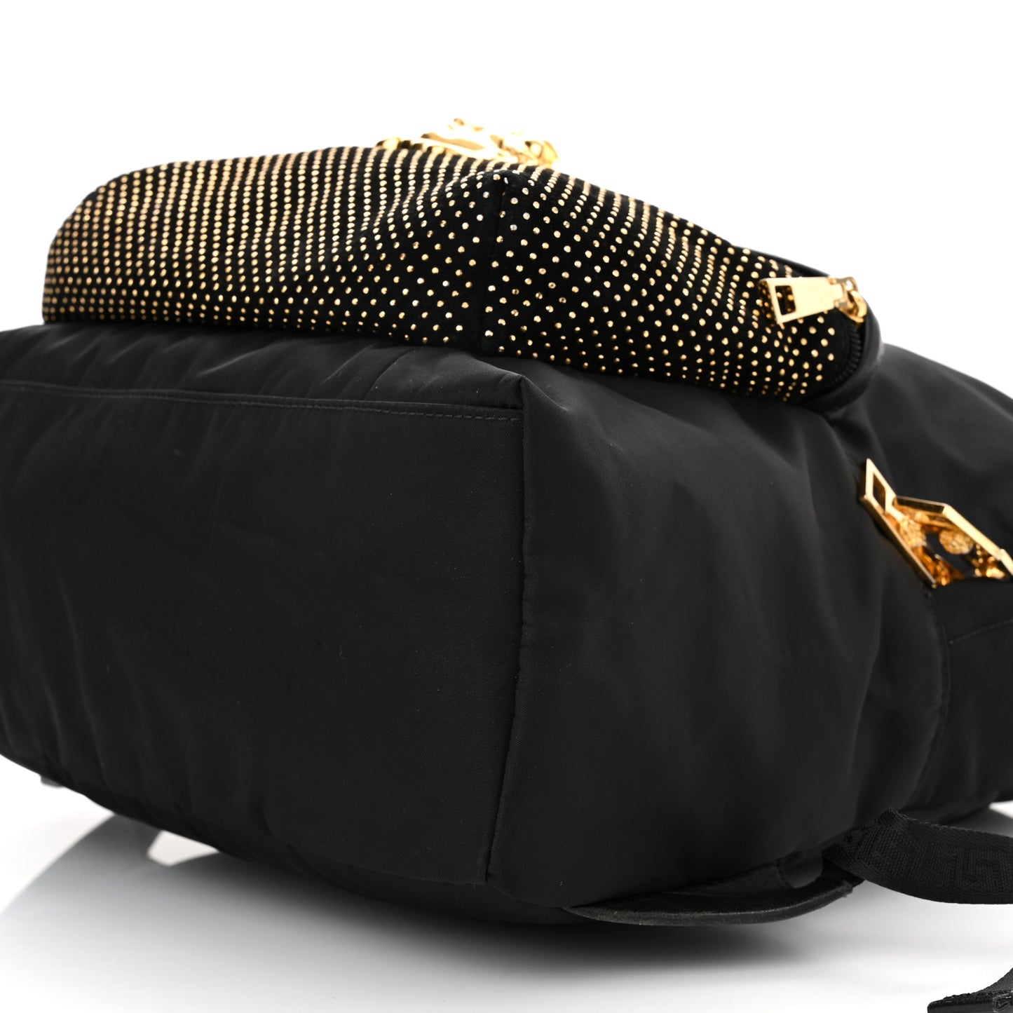 Nylon Goatskin Studded Palazzo Medusa Backpack Black