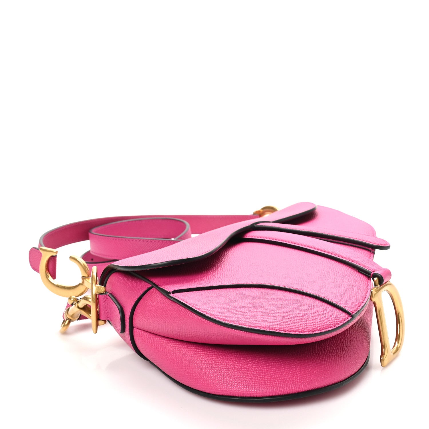Christian Dior Grained Calfskin Saddle Bag With Strap Fuchsia 4 of 10
