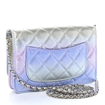Chanel Gradient Metallic Calfskin Quilted Wallet On Chain WOC Silver Blue Yellow Purple 3 of 10