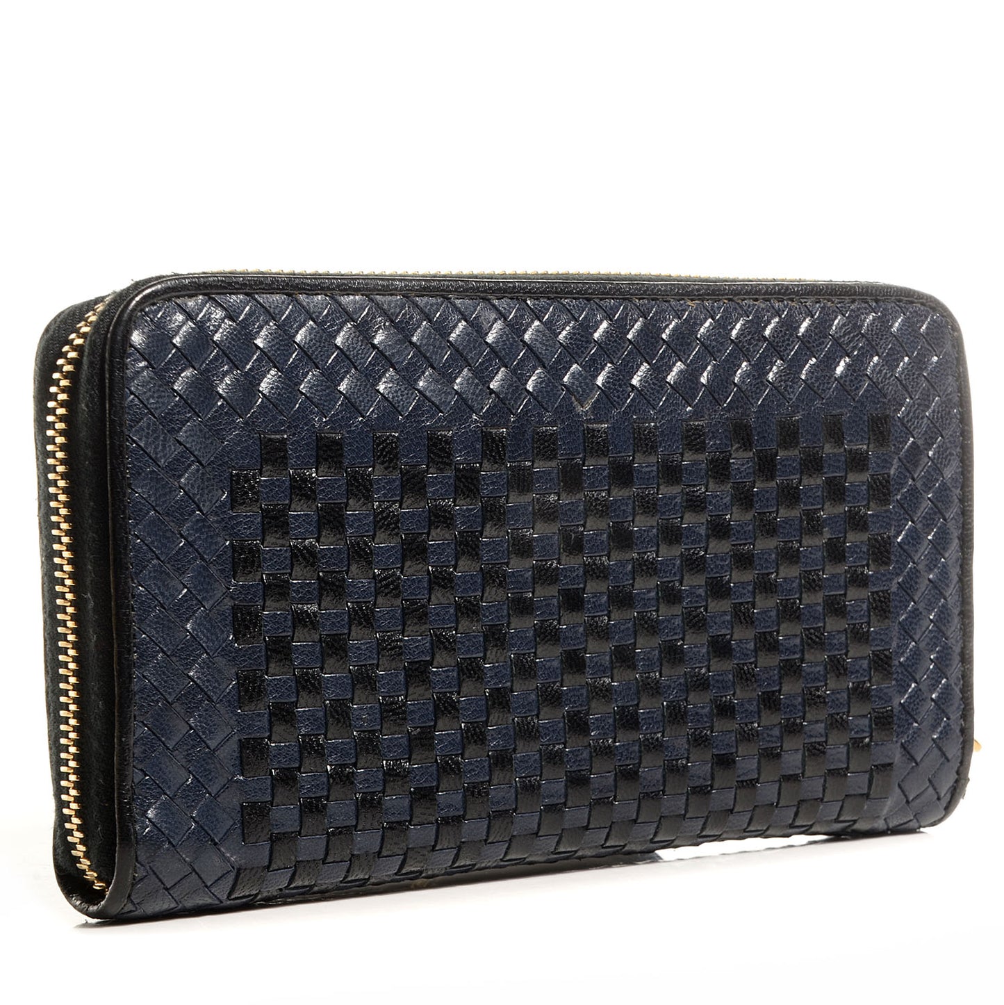 Goatskin Woven Zip Around Wallet Black