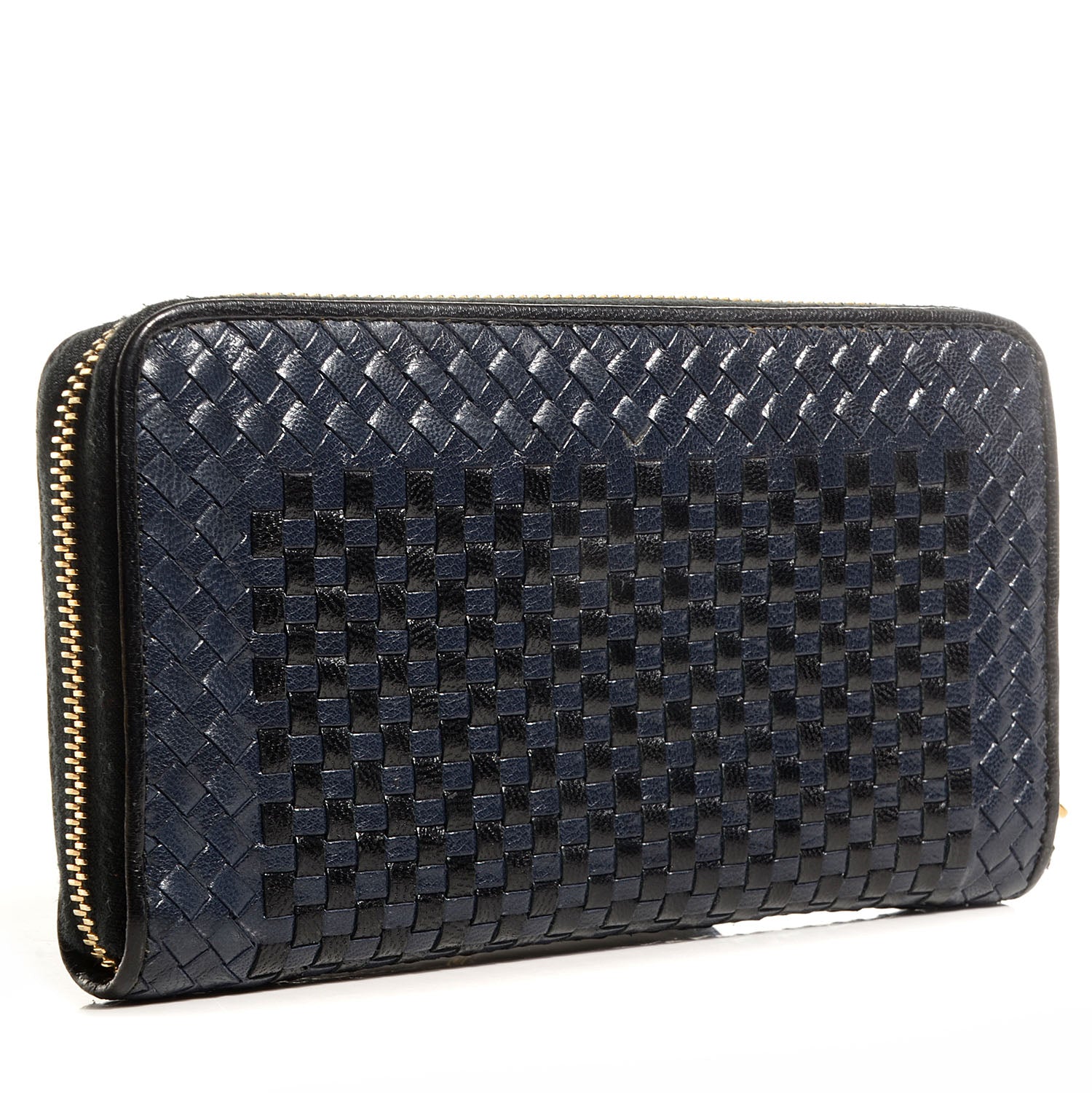 Prada Goatskin Woven Zip Around Wallet Black 3 of 8