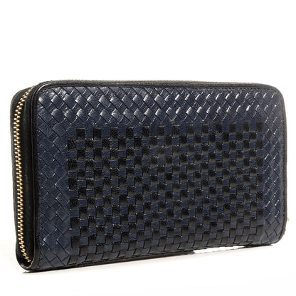Prada Goatskin Woven Zip Around Wallet Black 3 of 8