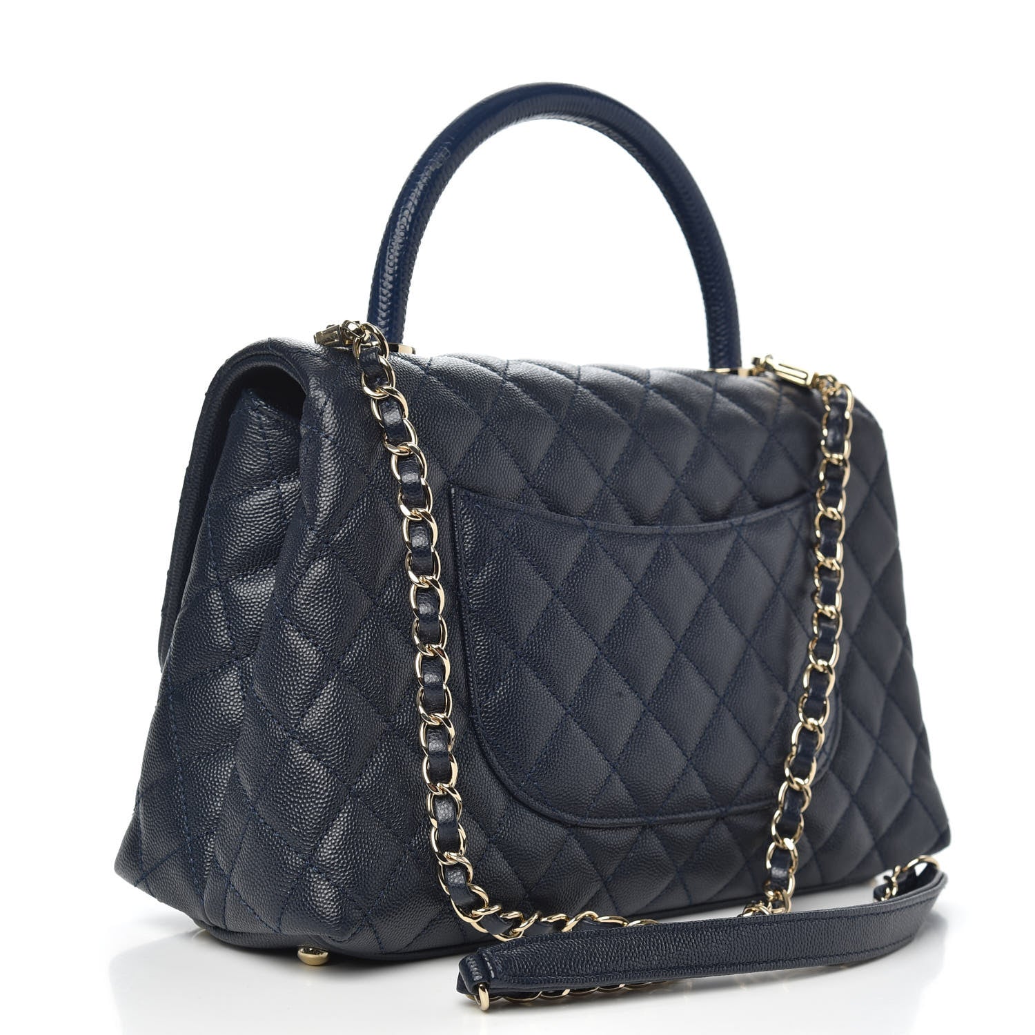 Chanel Caviar Lizard Embossed Quilted Small Coco Handle Flap Navy Blue 3 of 11
