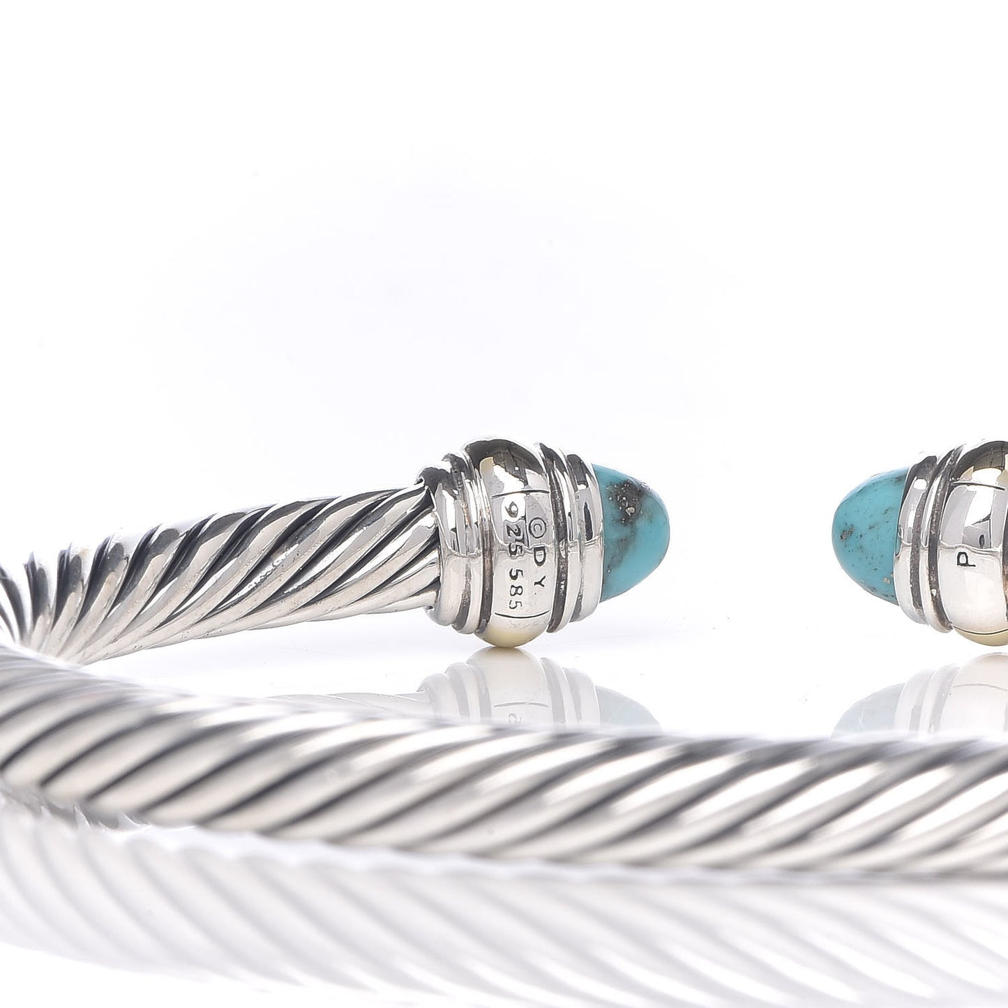 Sterling Silver 14K Yellow Gold Turquoise 5mm Cable Classics Bracelet