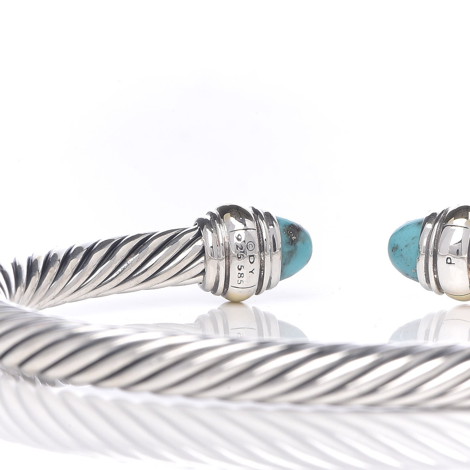 David Yurman Sterling Silver 14K Yellow Gold Turquoise 5mm Cable Classics Bracelet 5 of 5