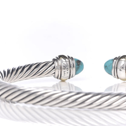 David Yurman Sterling Silver 14K Yellow Gold Turquoise 5mm Cable Classics Bracelet 5 of 5