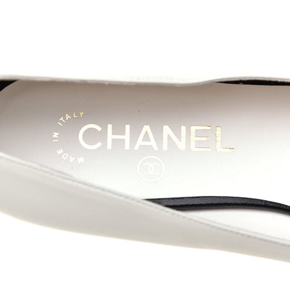 Chanel Lambskin Cap Toe CC Ballerina Flats 37.5 White Black 7 of 10