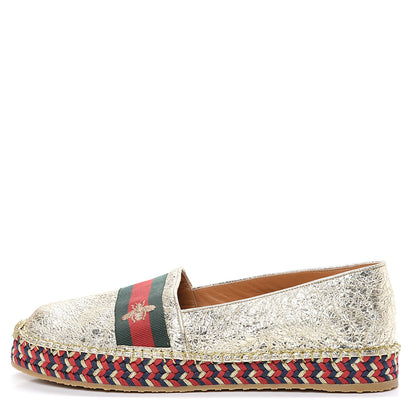 Gucci Galassia Web Bee Embroidered Espadrilles 40 Platino 1 of 8