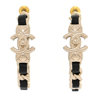 Chanel Metal Lambskin Quilted CC Turnlock Chain Hoop Earrings Gold Black 1 of 5