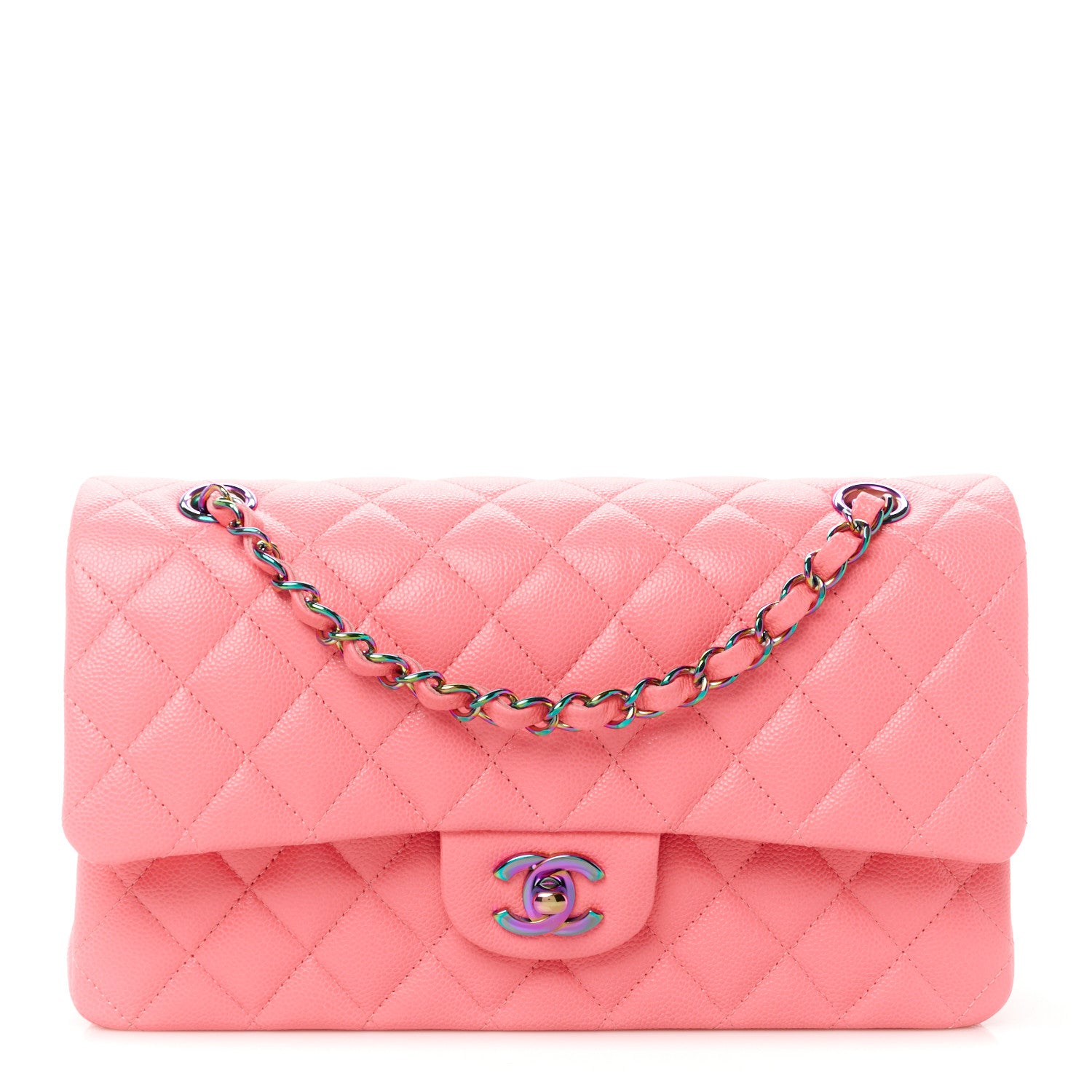 Chanel Caviar Quilted Rainbow Medium Double Flap Coral Pink 1 of 13
