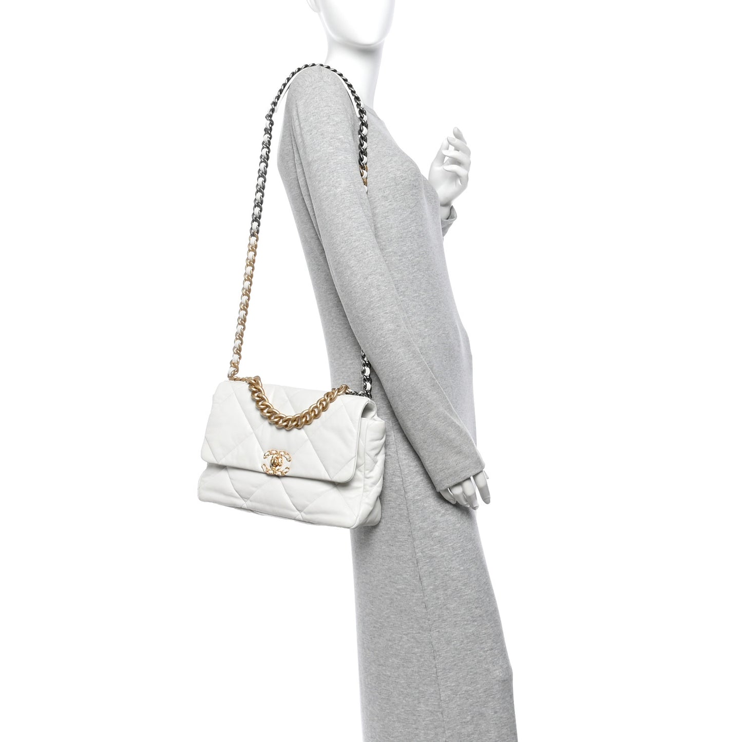 Lambskin Quilted Large Chanel 19 Flap White