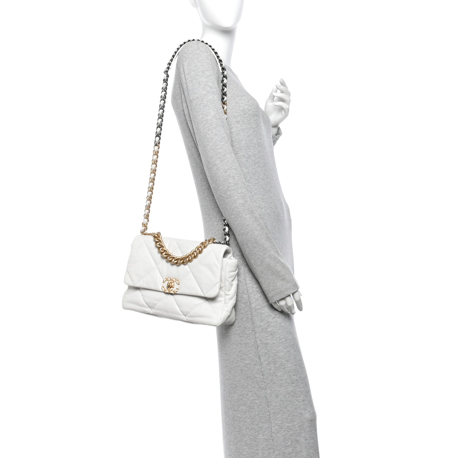 Chanel Lambskin Quilted Large Chanel 19 Flap White 2 of 10