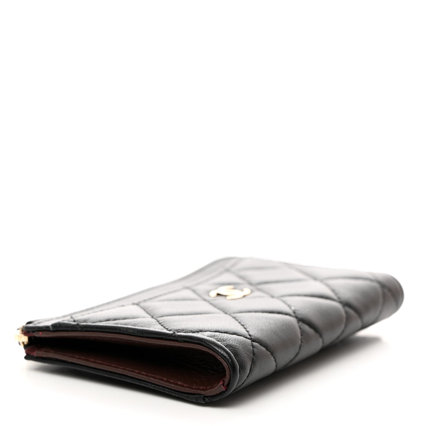 Lambskin Quilted Zip Card Holder Black