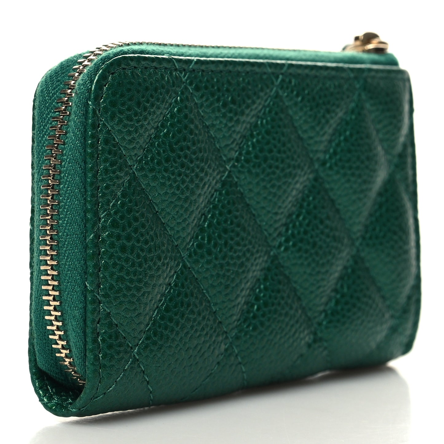 Metallic Caviar Quilted Zipped Key Holder Case Green